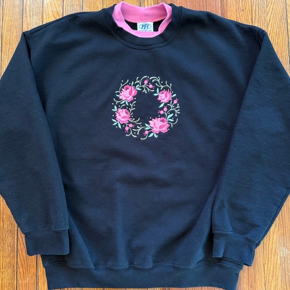 Vintage Sweaters - 90’s Jeweled Roses Vintage Granny Sweater
